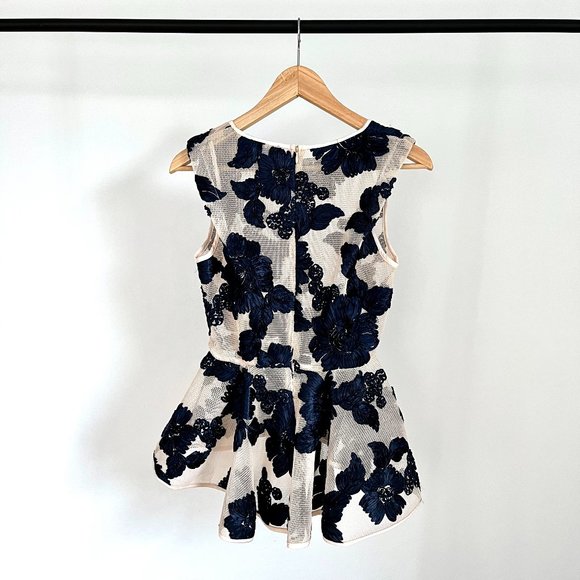 Gracia Floral Lace Mesh Peplum Top, Small, Navy & Cream - Picture 3 of 11